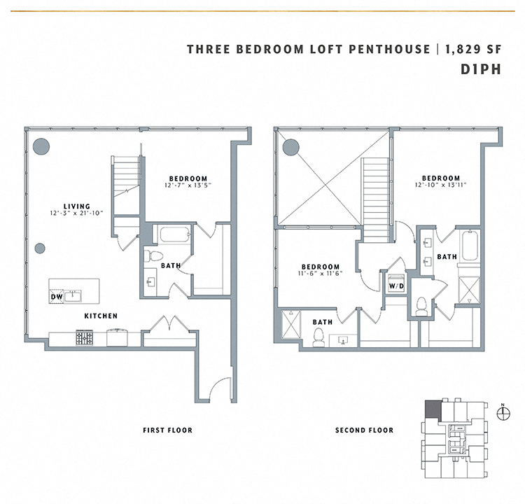 Floor plan for 3 beds, 2.5 baths, 1829 sqft